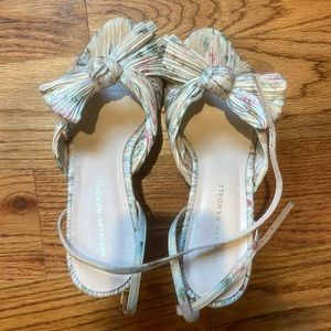 Loeffler Randall Floral Print Camellia Knotted Metallic Sandals
